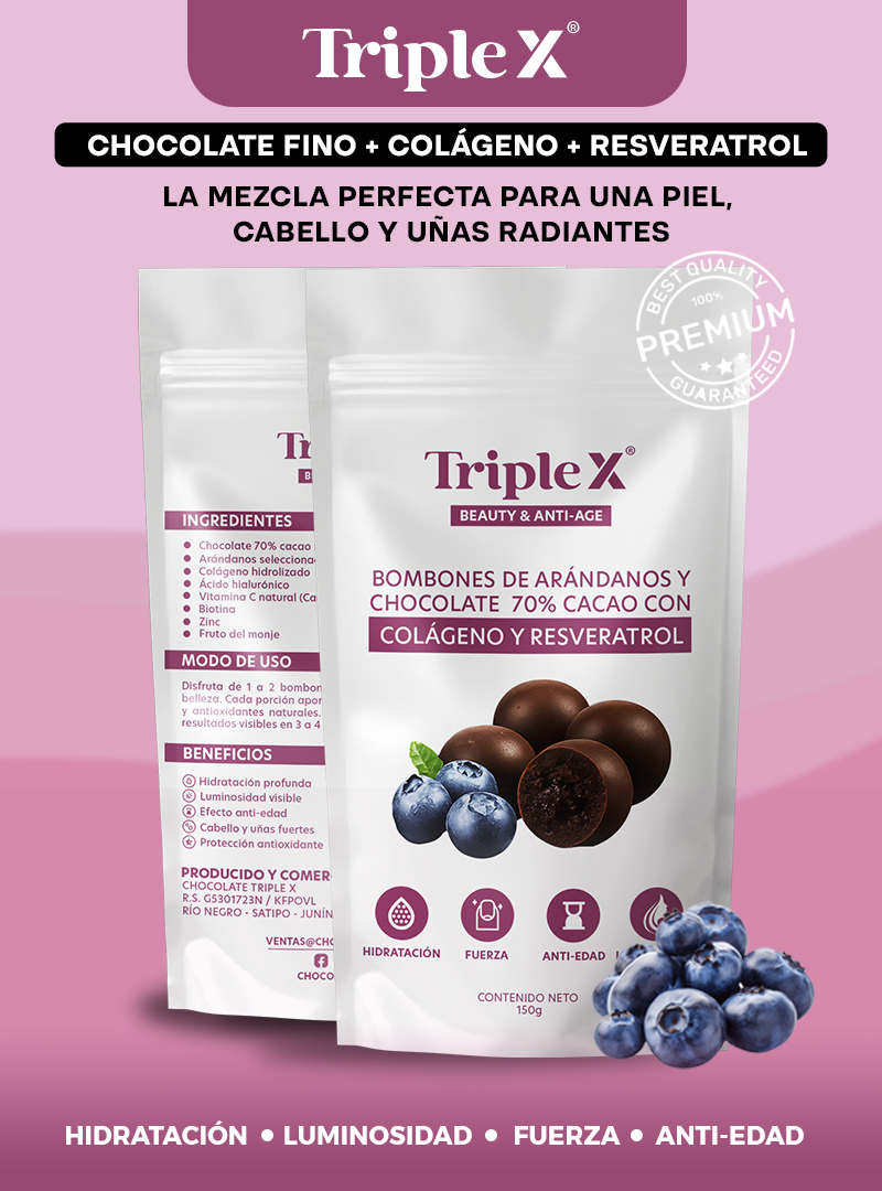 TRIPLE X | BOMBONES DE CHOCOLATE 70% DE CACAO CON COLÁGENO & RESVERATROL